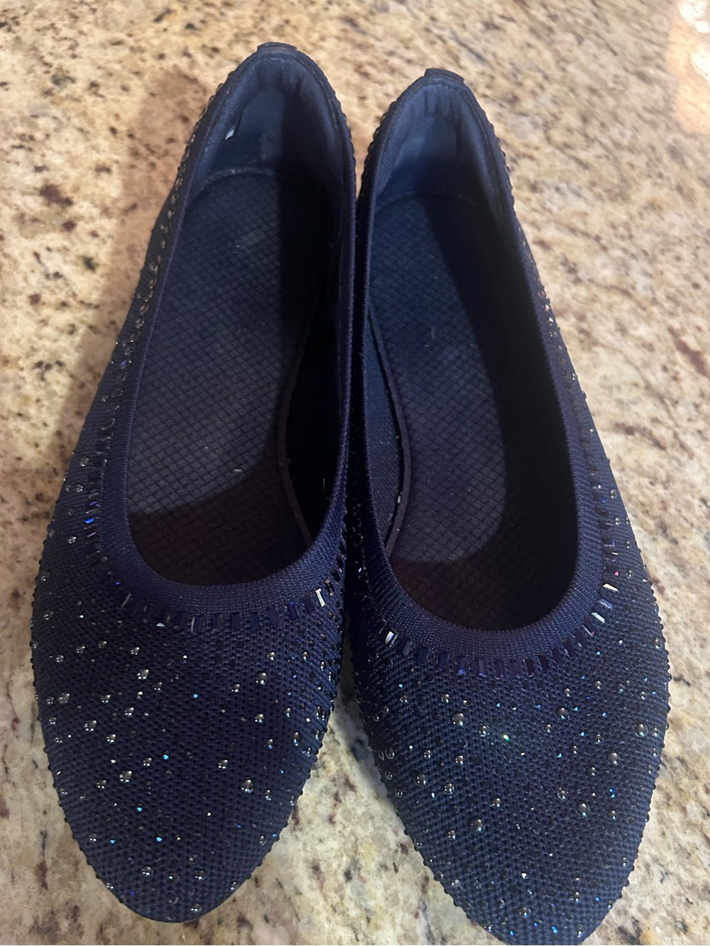 SKECHERS Cleo 2.0 Glitzy Daze navy knit vegan flats. Size 9. Embedded crystals.